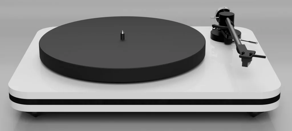 A belt-driven turntable that comes with Luphonic's own 9.5-inch long K2 with a gimbal-mounted tonearm