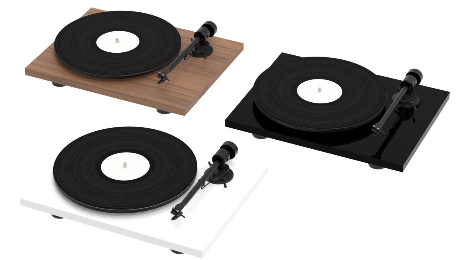 The Pro-Ject T1 EVO is available in three color variants: walnut, matte white and high-gloss black
