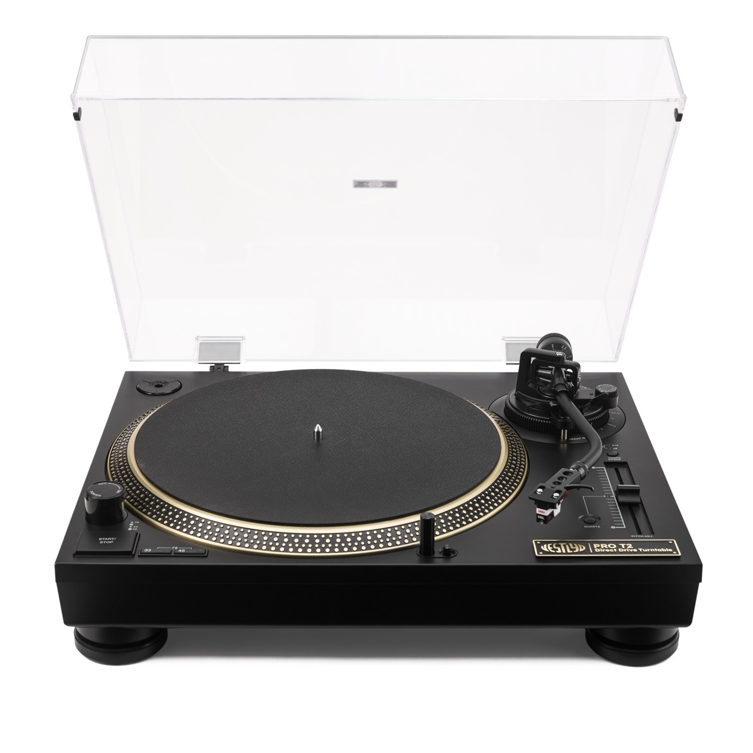 Compared to the base model PRO T1, the PRO T2 has a more powerful motor with faster start-up, the built-in RIAA amplifier is quieter with exclusive JFET transistors, and you also get a better pickup installed from the start (Ortofon VNL).