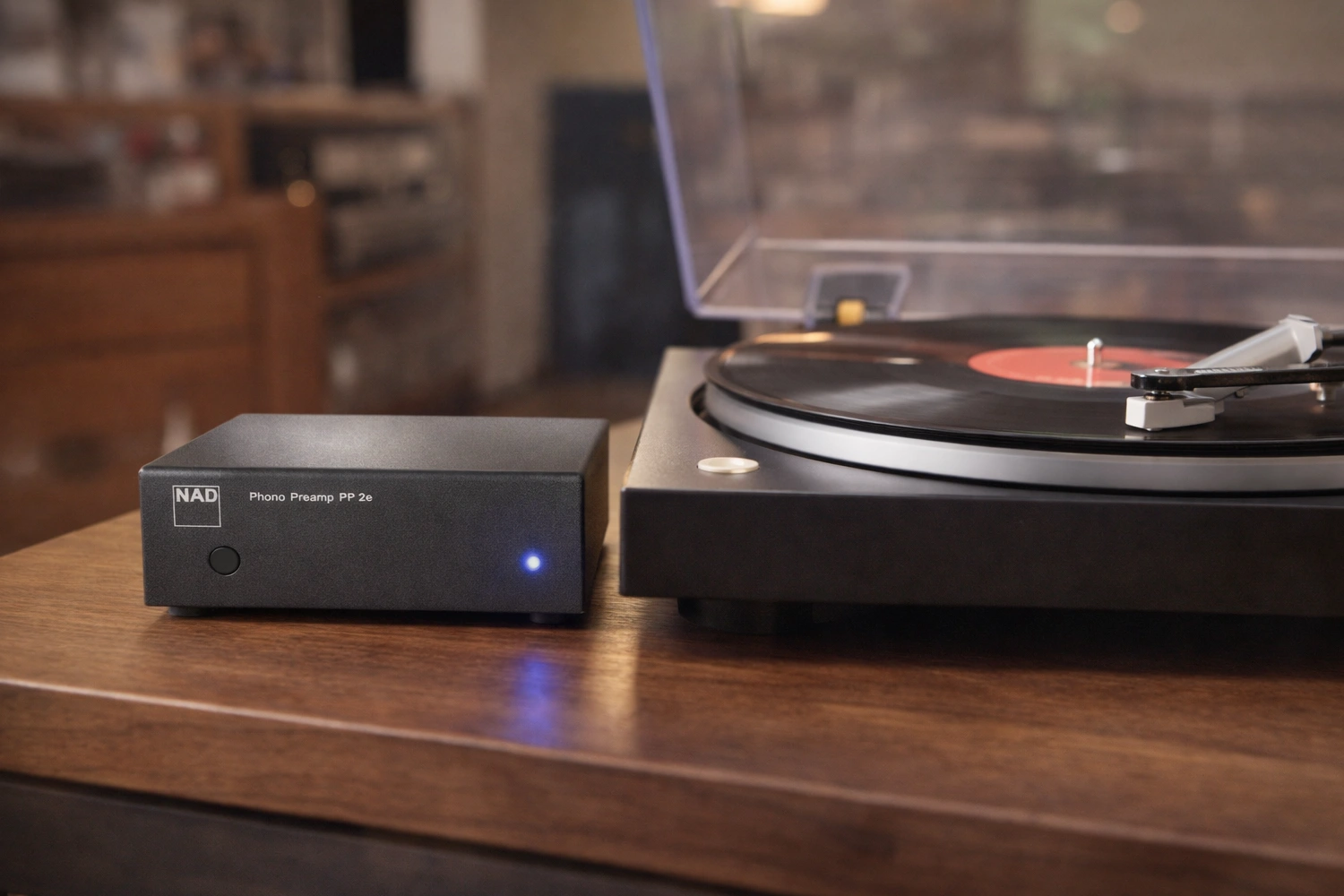 NAD PP2e is a compact MM/MC phono preamplifier that delivers clean RIAA equalization, low noise, and true vinyl warmth for any turntable system.