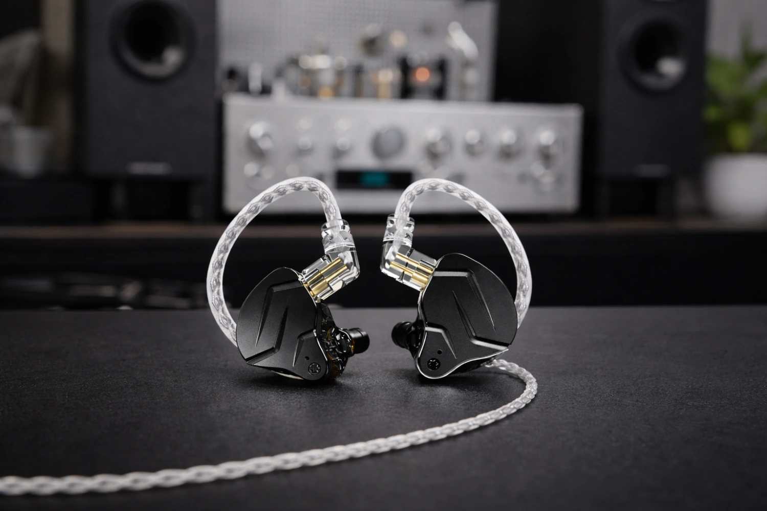 The KZ ZSN PRO X combines a 10 mm dynamic driver with a balanced armature in a hybrid in-ear design. Featuring a metal faceplate, transparent shell, and detachable cable, it offers an affordable entry into detailed, energetic sound.