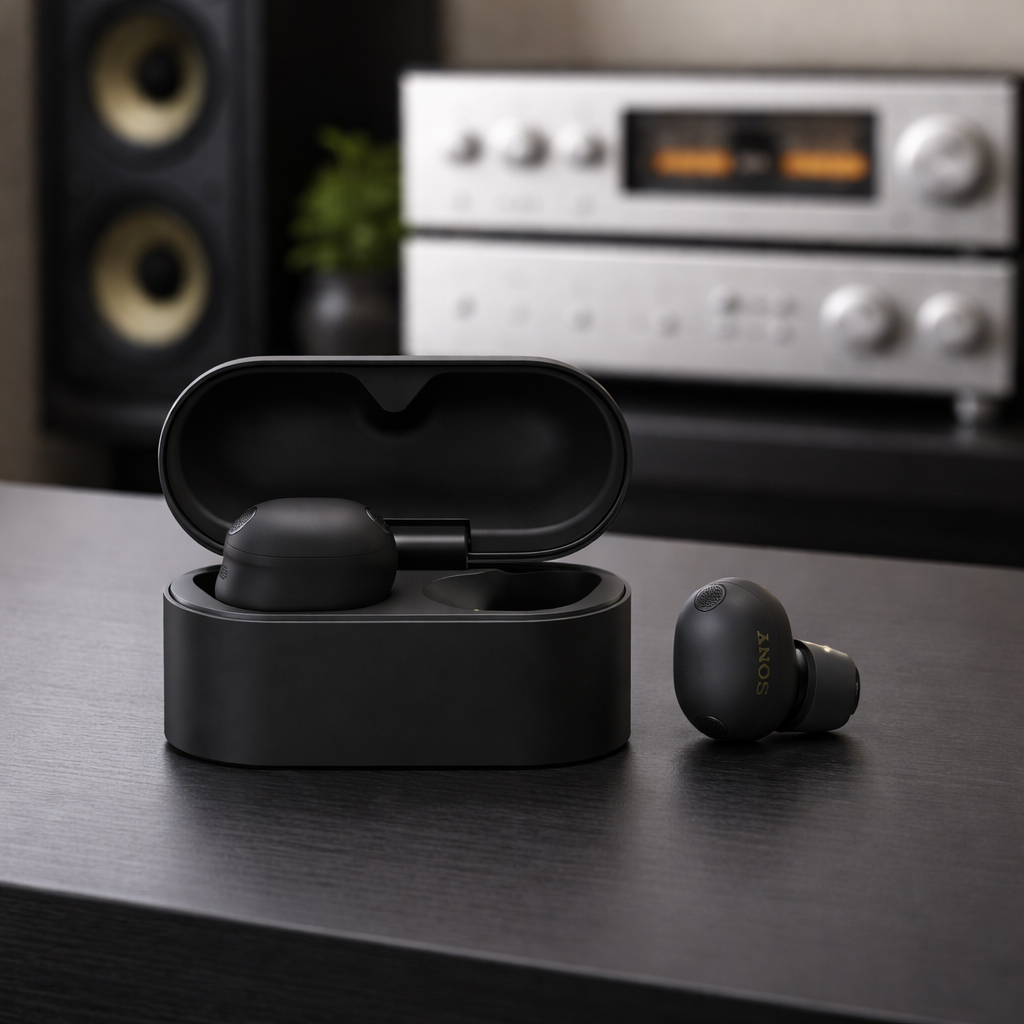 The compact charging case reveals the sleek, matte-finished earbuds, designed for premium sound in a truly wireless form.
