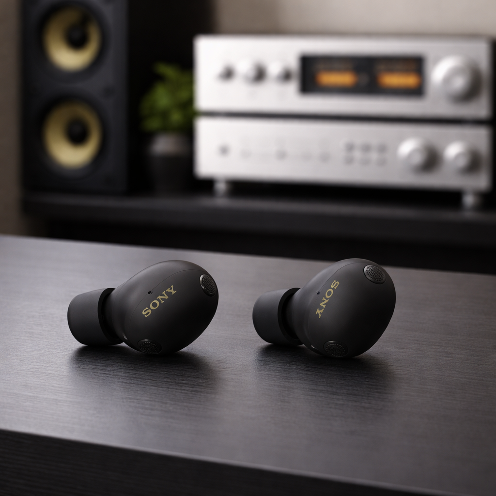 A closer look at the outer shell shows the discreet branding and microphone ports that power Sony’s advanced ANC system.