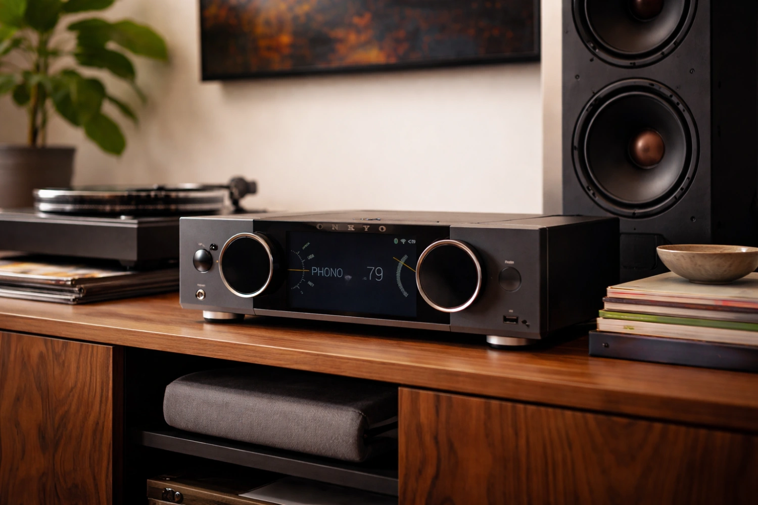 The Onkyo Muse Y-50 is a powerful 250W streaming amplifier with Axign Class-D technology, HDMI ARC, MM/MC phono stage, room EQ, and support for Spotify, TIDAL, Qobuz, AirPlay 2, and Chromecast—built to drive demanding speakers with ease.
