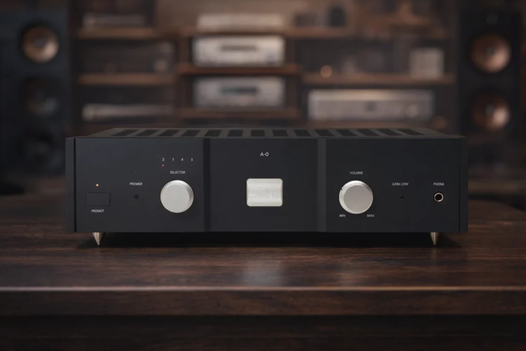 The Soulnote A-0 ver.2 integrated amplifier delivers 10W per channel with a fully discrete no-negative-feedback design, ultra-wide bandwidth and exceptional micro-detail for high-efficiency speakers and purist audiophile systems.
